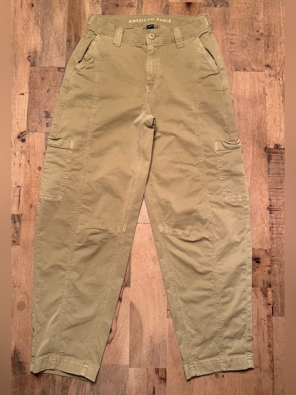 American Eagle High-Waisted Stretch Barrel Cargo Pants Khaki Tan Sz 000 Regular
